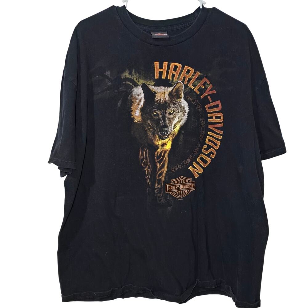 Vintage Harley Davidson Wolf T-Shirt Gainesville Black Orange Mens Size 2XL